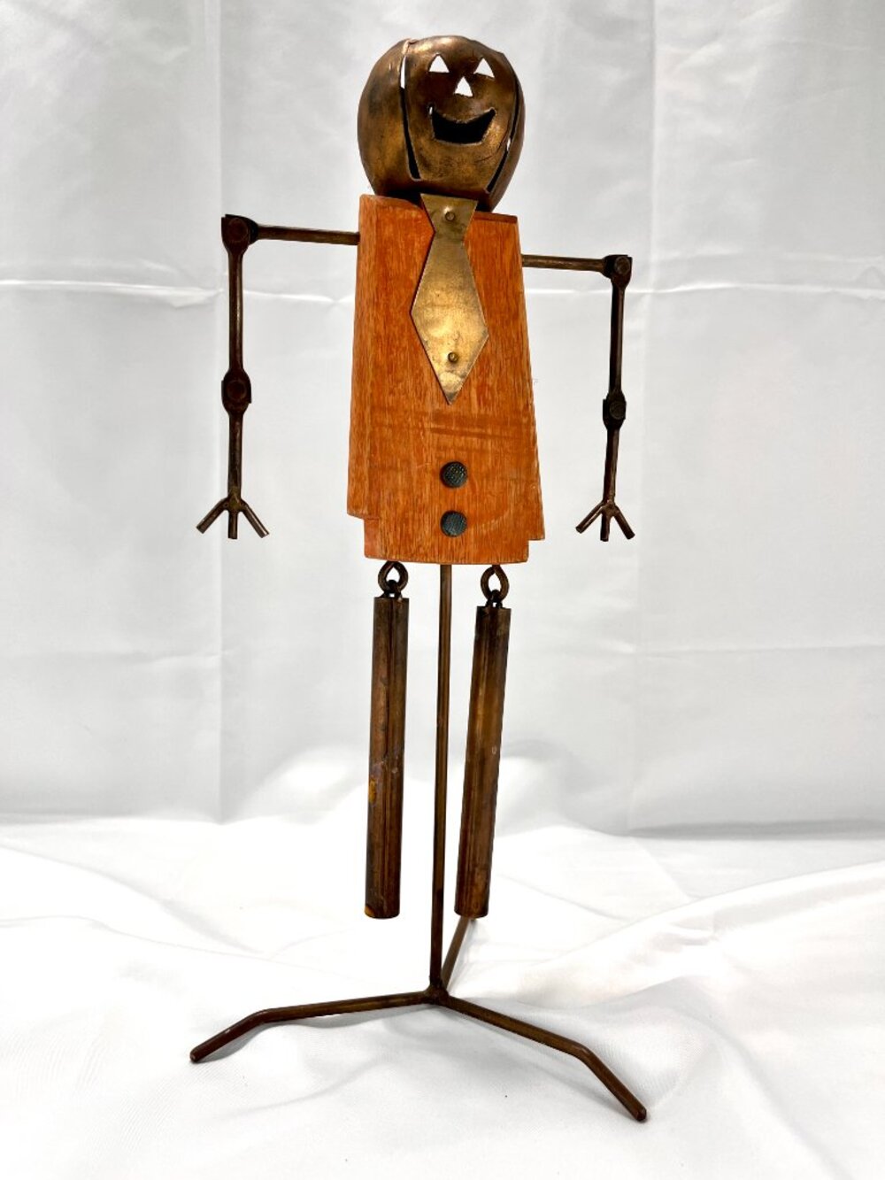 Rustic Wood & Brass Jack-O-Lantern Halloween Votive Tealight Candle Holder